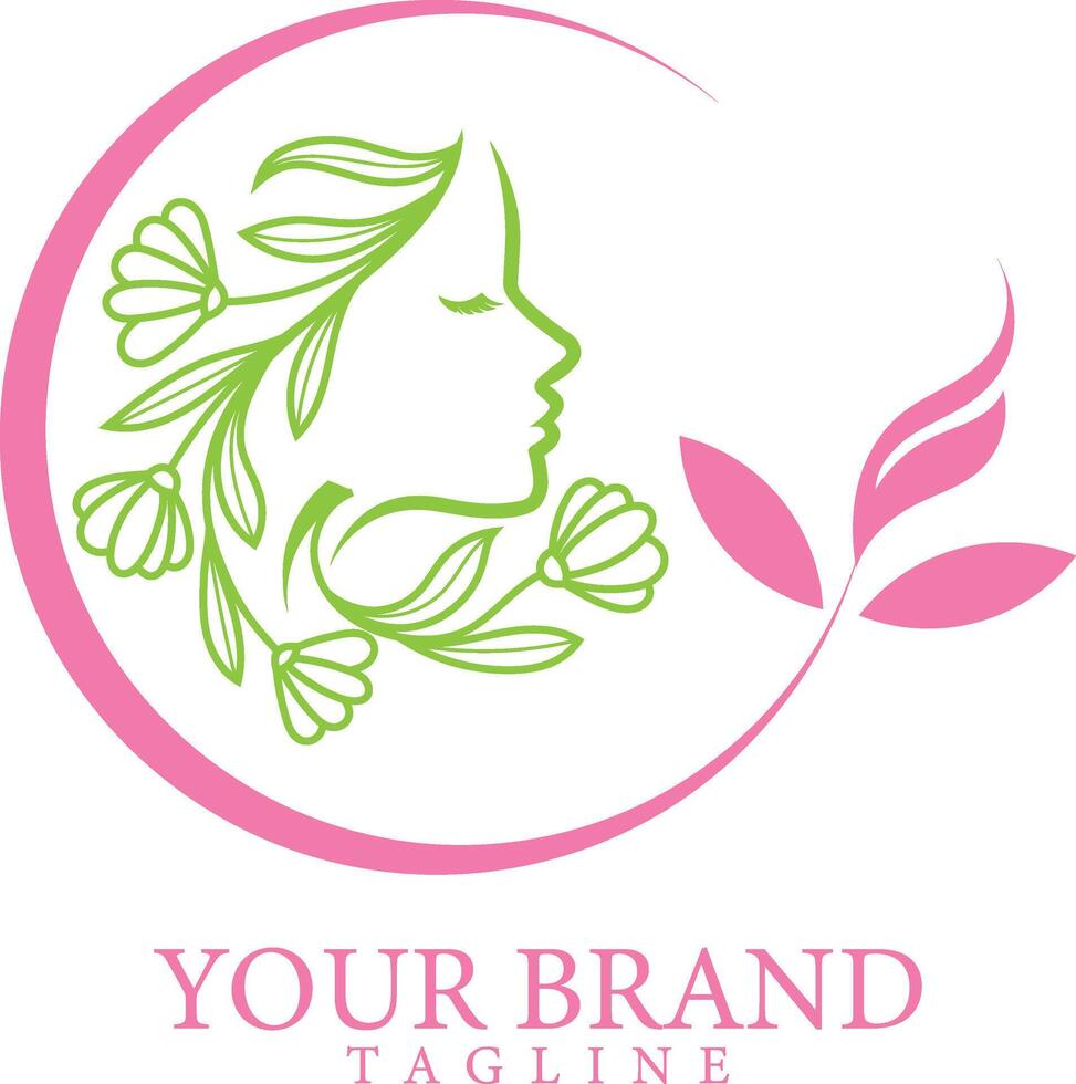 abstract logo and branding design template minimal style emblem for beauty studio and cosmetics female portrait beautiful woman's face badge for make up artist fashion vector