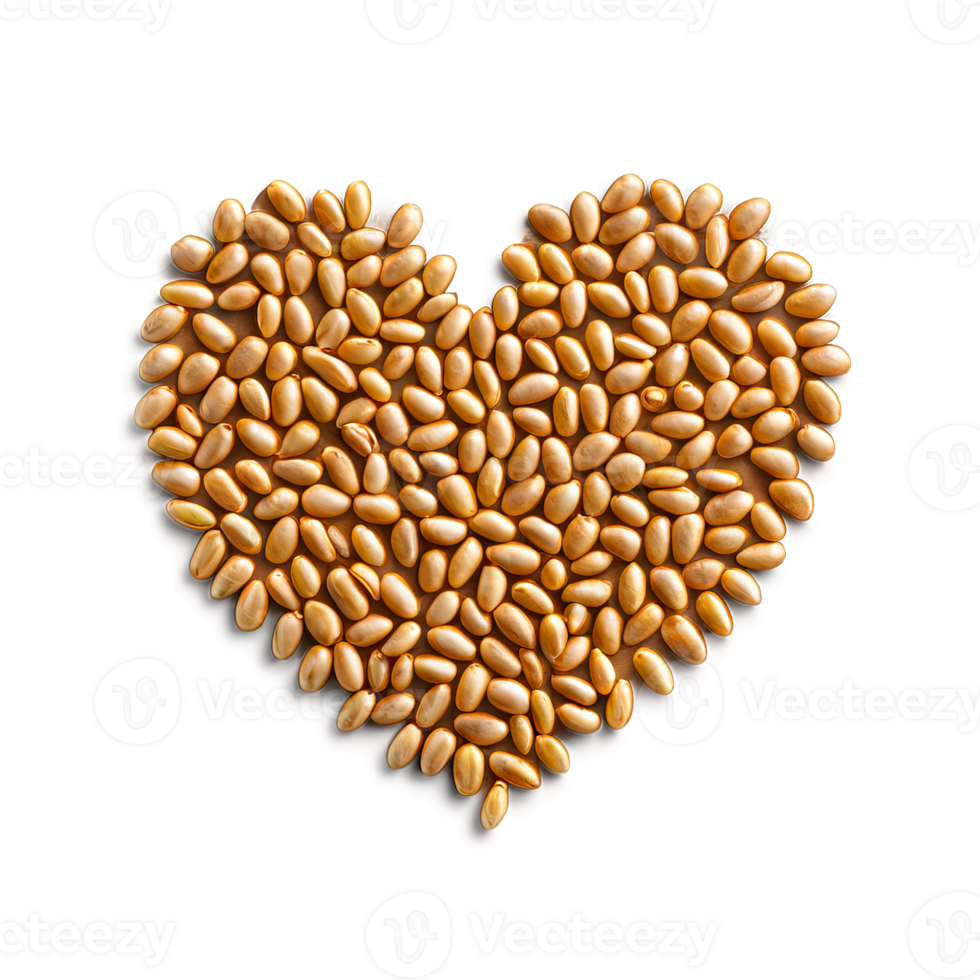 Spelt light brown elongated kernels tightly packed in a perfect heart outline Food and culinary png