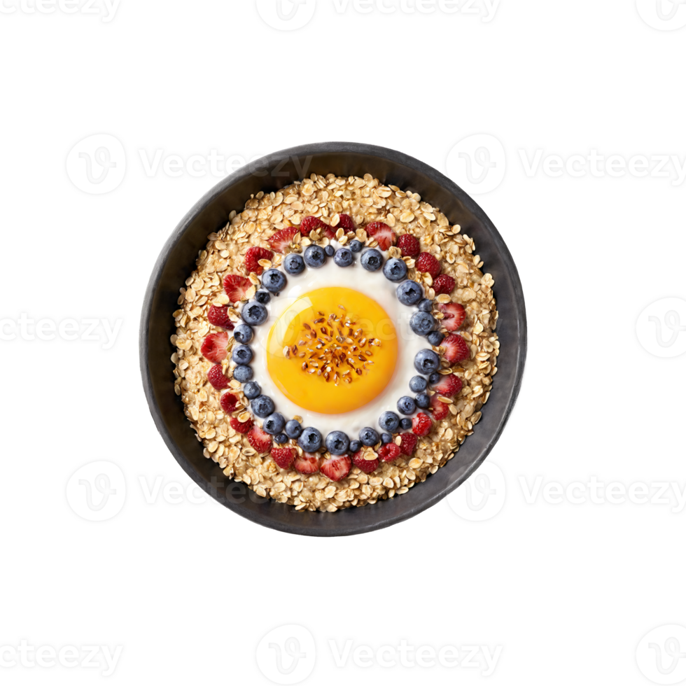 Breakfast oats mandala a circular design of hearty breakfast oats with toppings and mix ins png