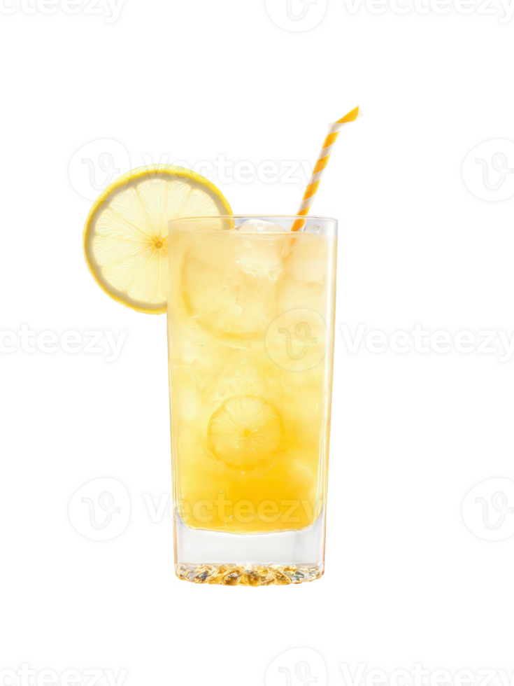 Bourbon Lemonade with bourbon, lemon, and sugar, golden amber and clear tones, isolated on transparent background, dynamic png