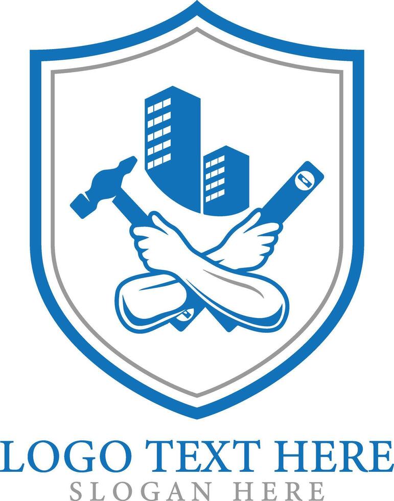 Minimalist style construction building unique logo design real estate illustration creative modern. vector