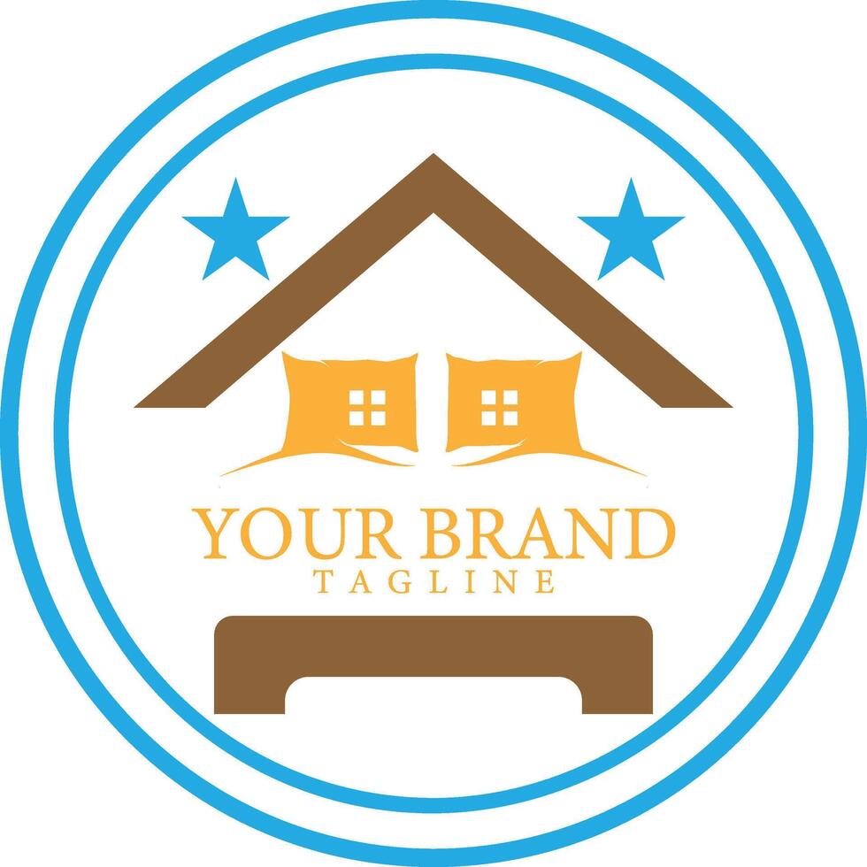 Bed with pillow home round shape logo template illustrator. vector