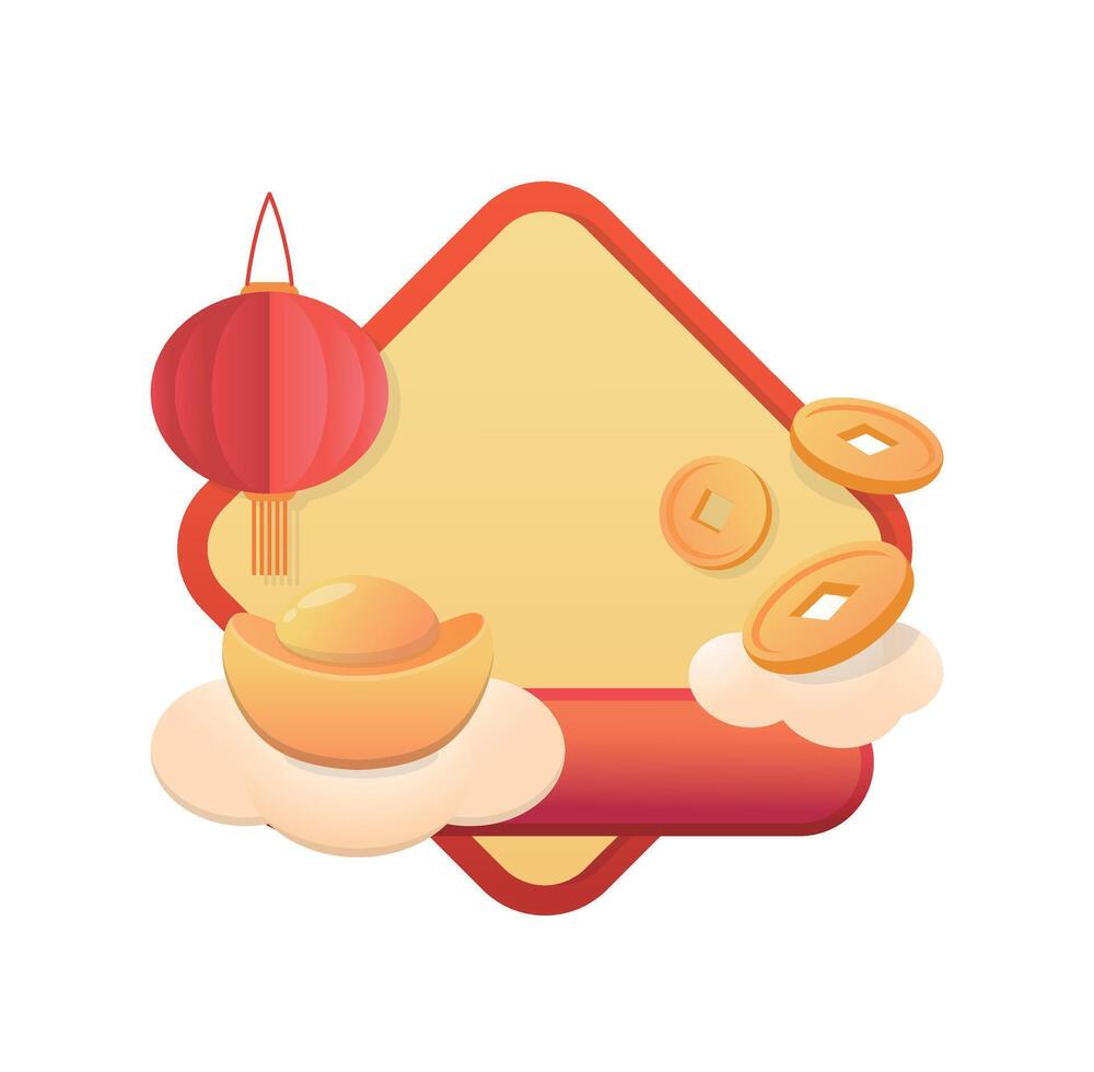 Chinese Lantern Festival template or border, red lantern with gold coins and auspicious clouds with coins vector