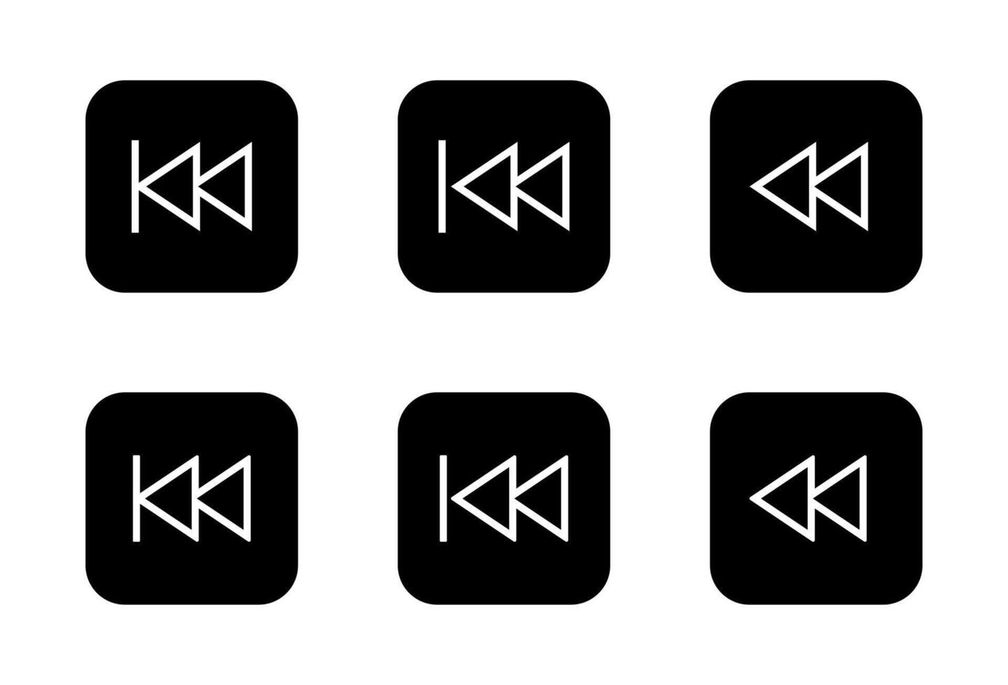 Rewind line icon on black square. Back track outline sign symbol vector