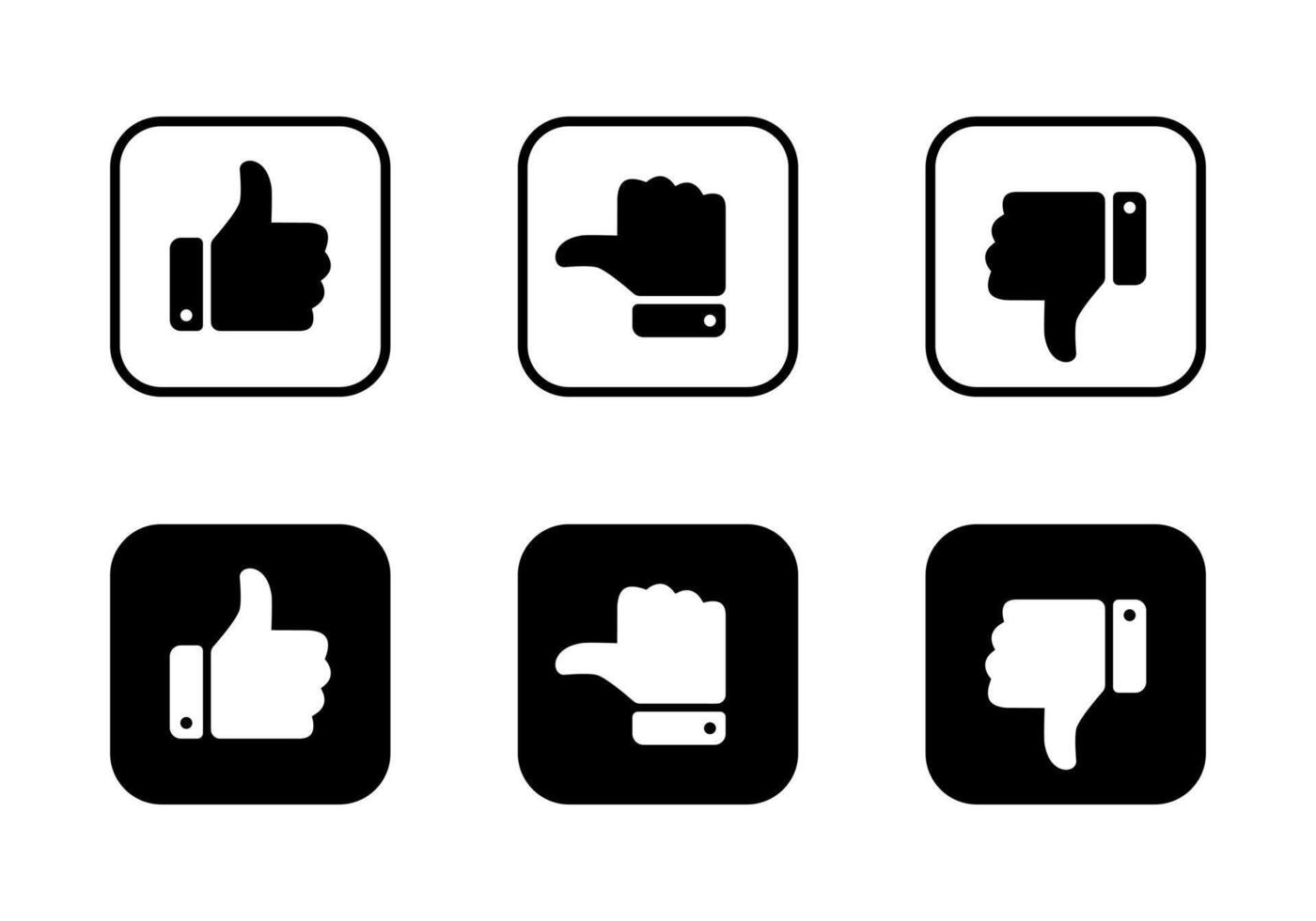 Like, neutral, and dislike thumb icon on black square. Feedback sign symbol vector
