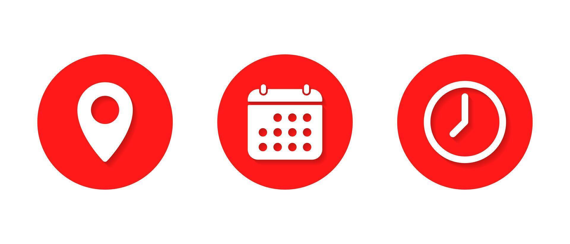 Address, date, and time icon with shadow. Location, calendar, and clock sign symbol vector
