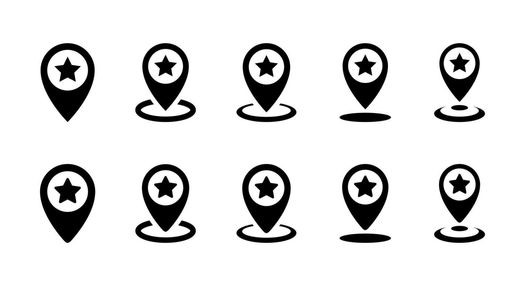 Favorite place icon set collection. Map pin, location with star sign symbol vector