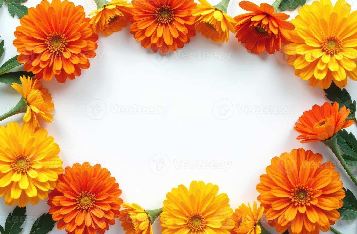 Bright and cheerful marigold floral border for spring or summer design. pongal in india photo