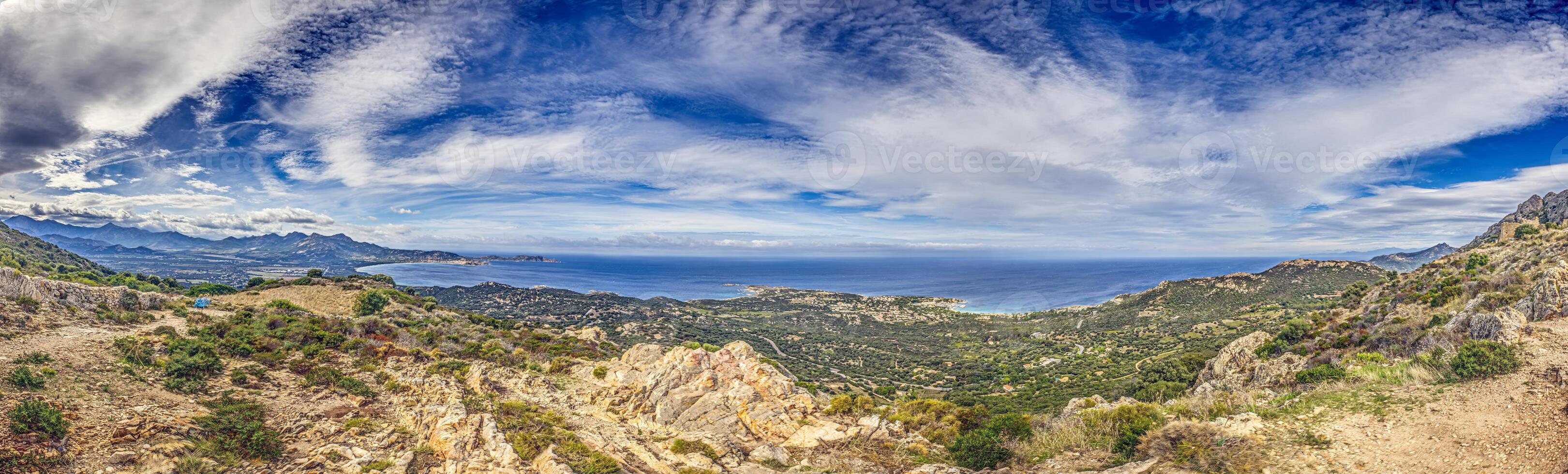 Panoramic view of the western Corsican coastline from the historic abandoned village of Occi photo
