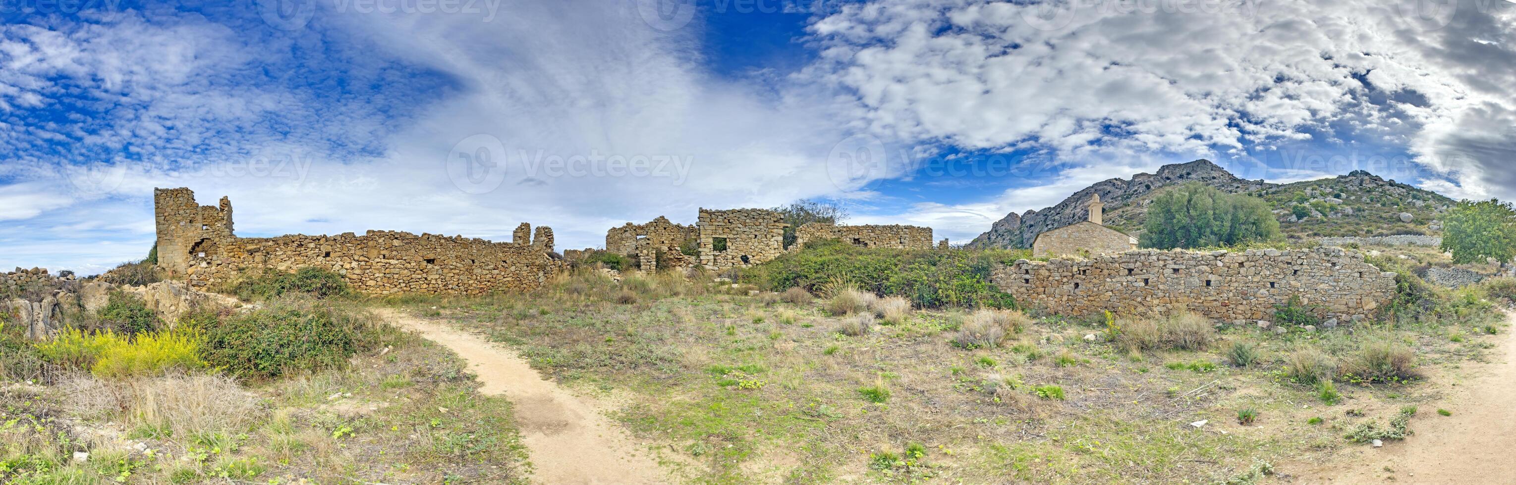 Panoramic view of the ruins in the abandoned historic village of Occi in western Corsica photo