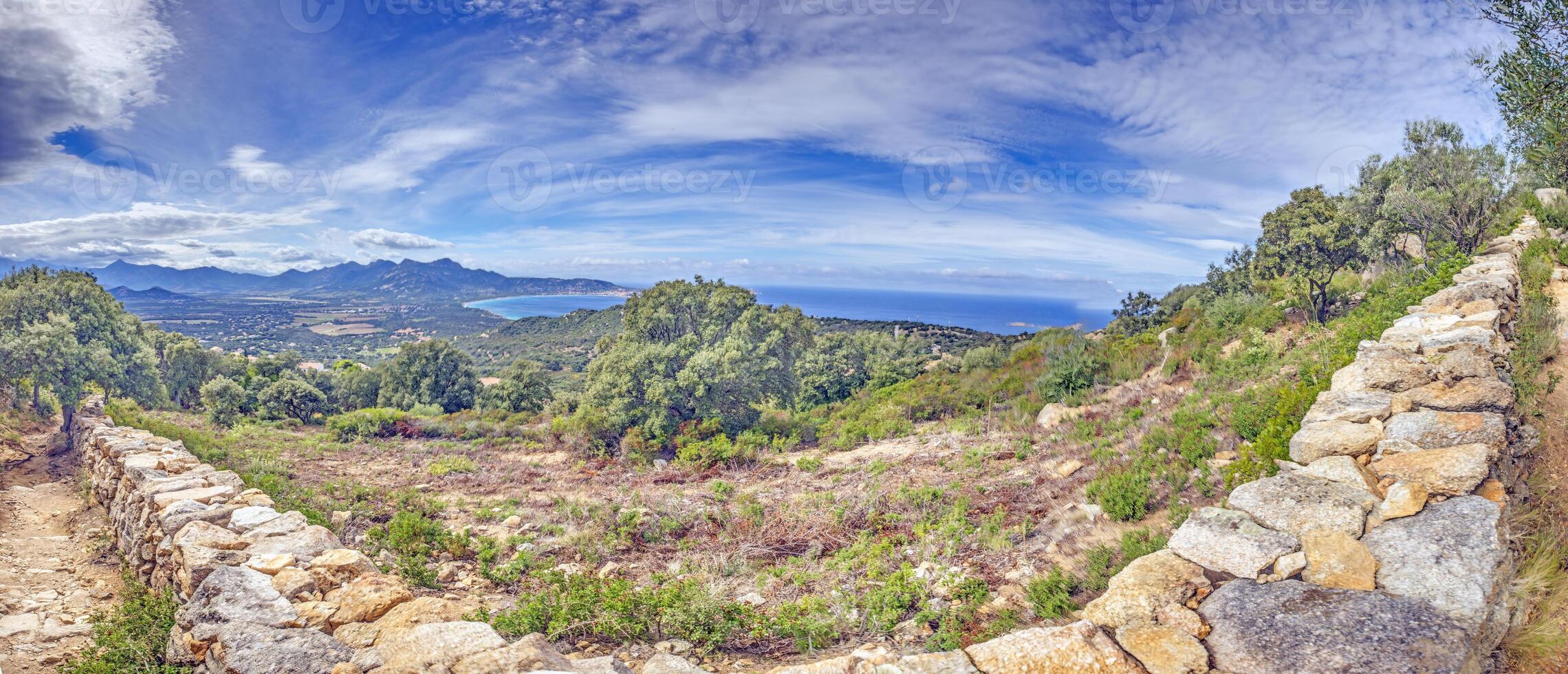 Panoramic view of the western Corsican coastline from the historic abandoned village of Occi photo