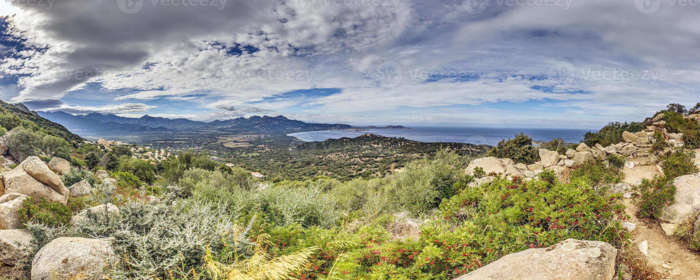Panoramic view of the western Corsican coastline from the historic abandoned village of Occi photo