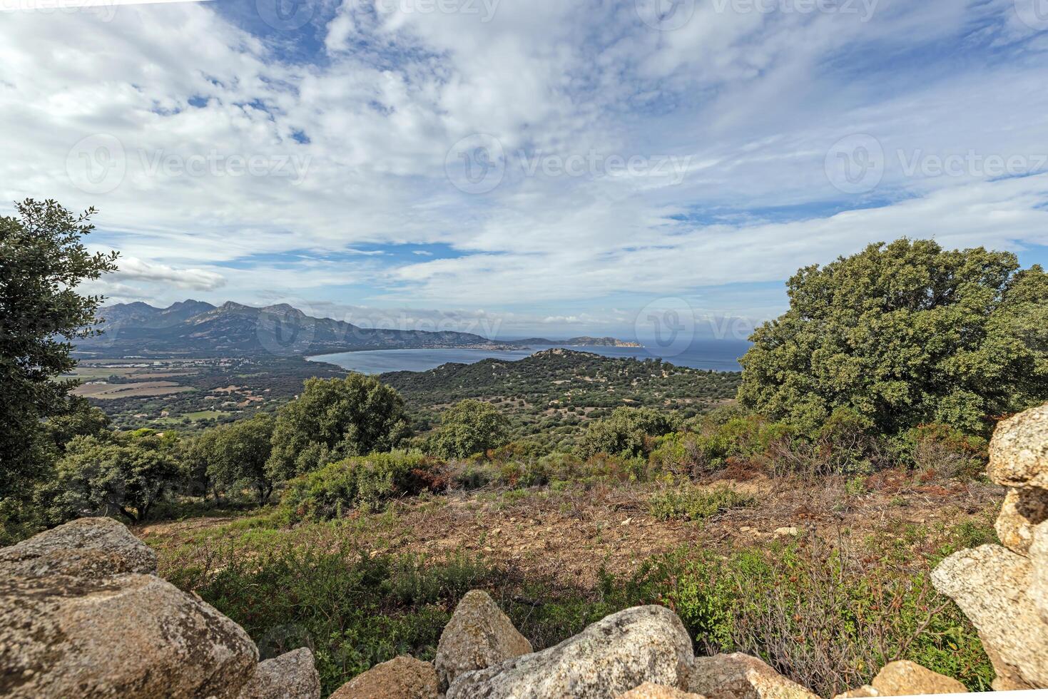 Panoramic view of the western Corsican coastline from the historic abandoned village of Occi photo
