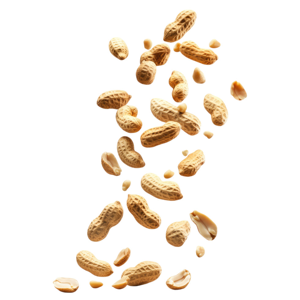Falling off a few delicious peanuts, isolated on a transparent background. png