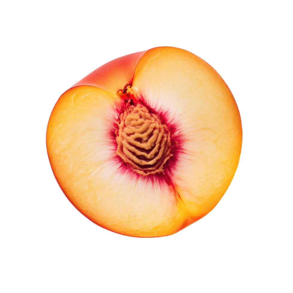 Dive into the juicy peach, with its rich color and sweet texture, isolated on a transparent background png