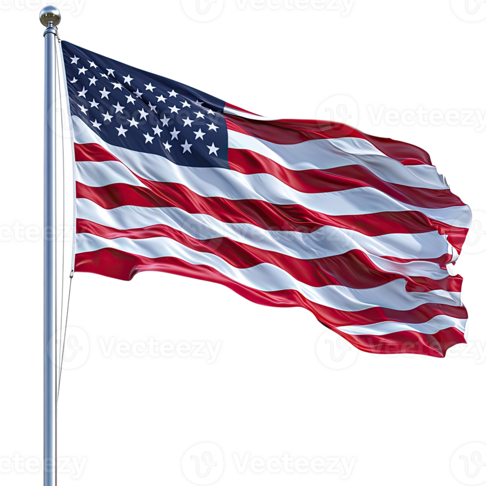 American flag flying in the wind on a transparent background png