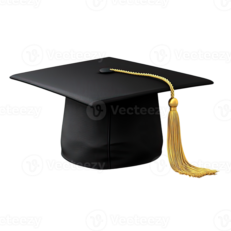 Black graduation cap with tassel on a transparent background, png