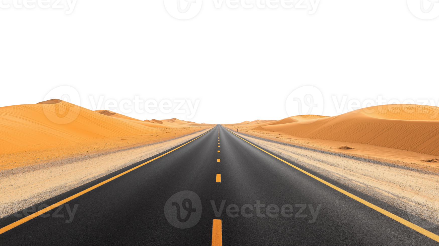 Straight road through desert landscape with dunes isolated on Transparent background png