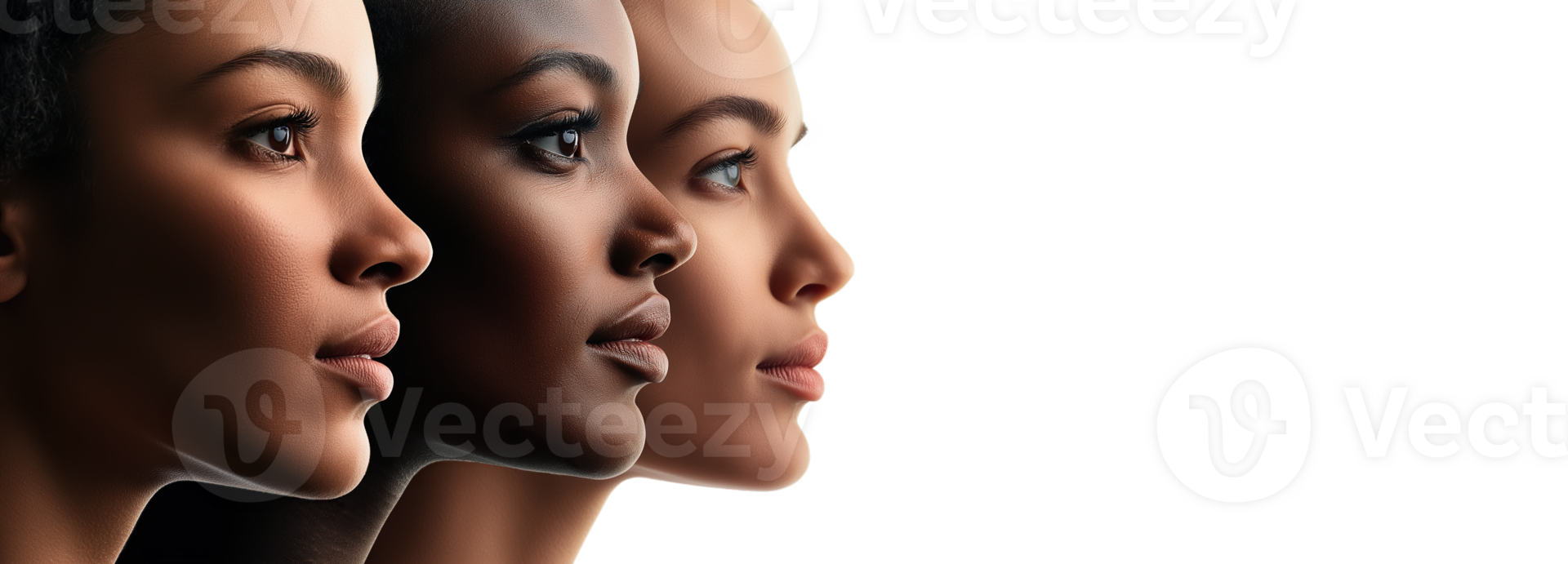 A Harmonious Diversity Showcase of Beauty Across Skin Tone, Skin care Concept, isolated on transparent background png