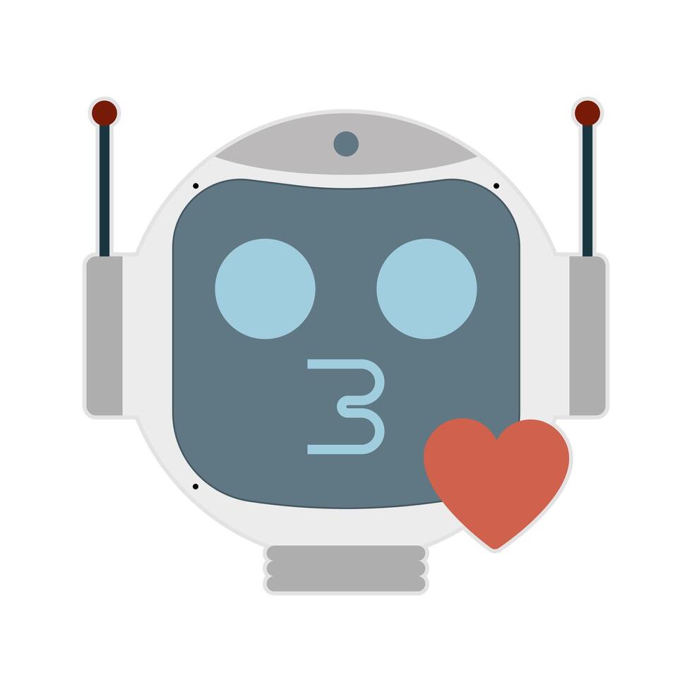 Robot face with kiss and heart. illustration. vector