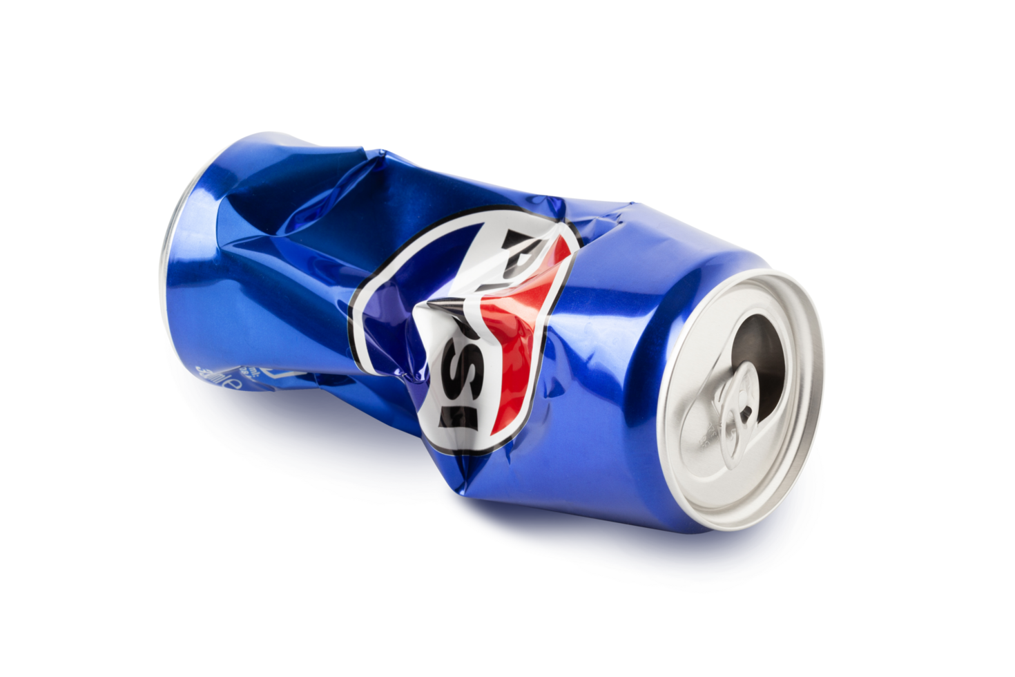 Crushed aluminum soda can with Pepsi logo png