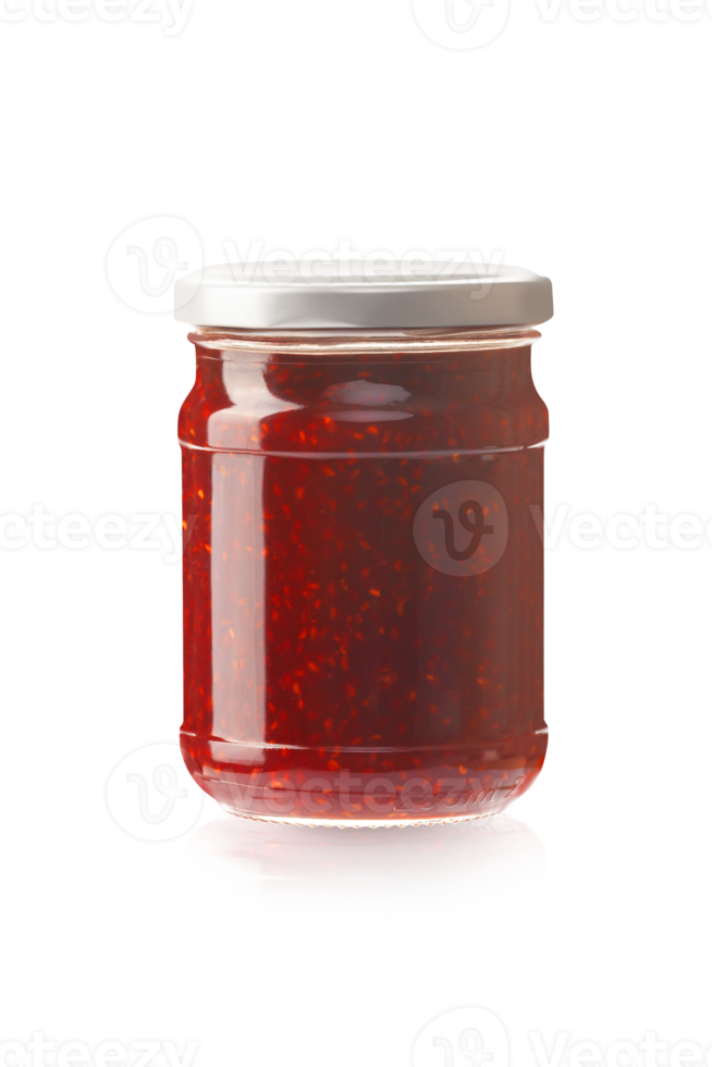 Glass jar with raspberry jam png