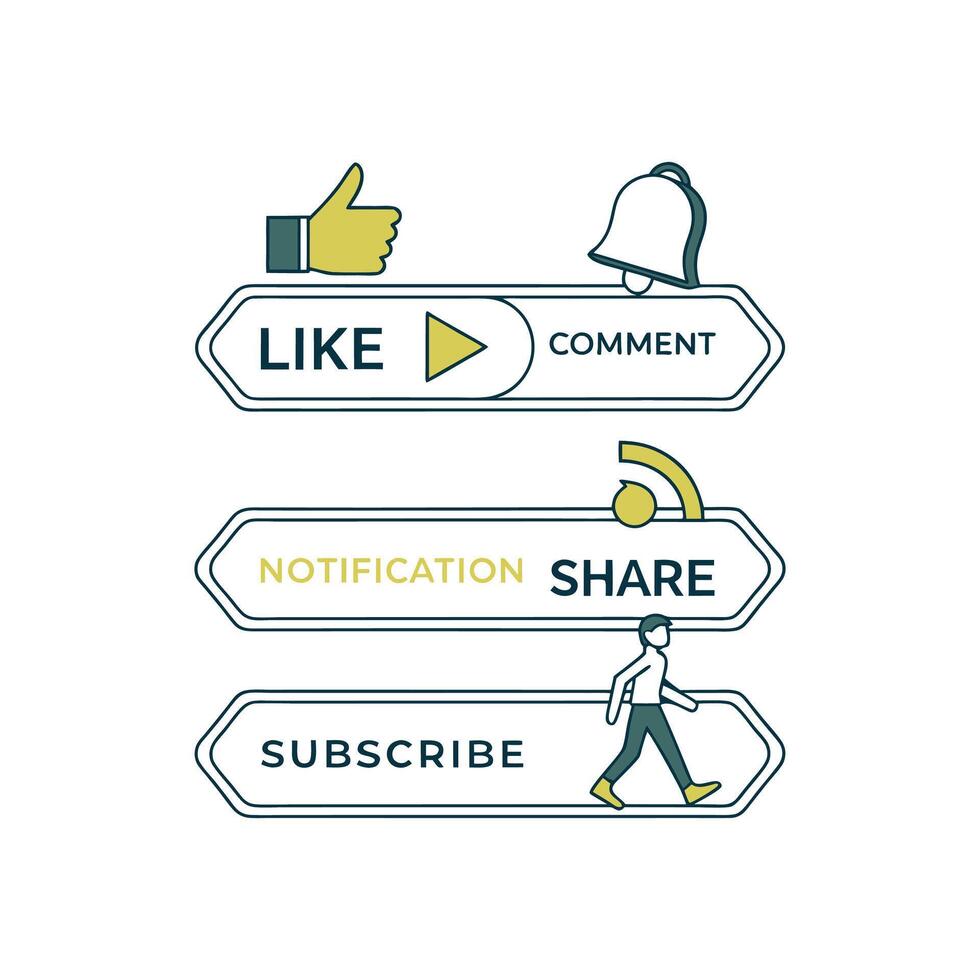 Like, comment, share, subscribe buttons vector