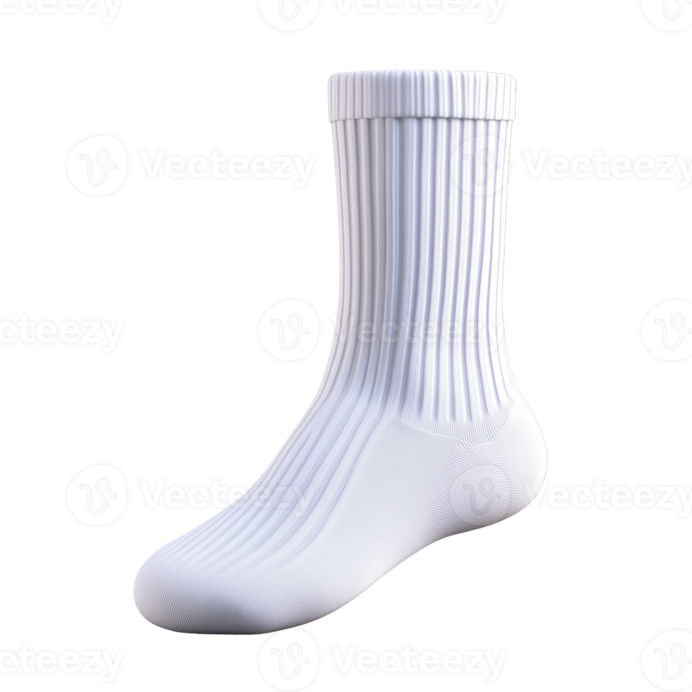 White Cotton Sock with Ribbed Texture on Transparent Background png