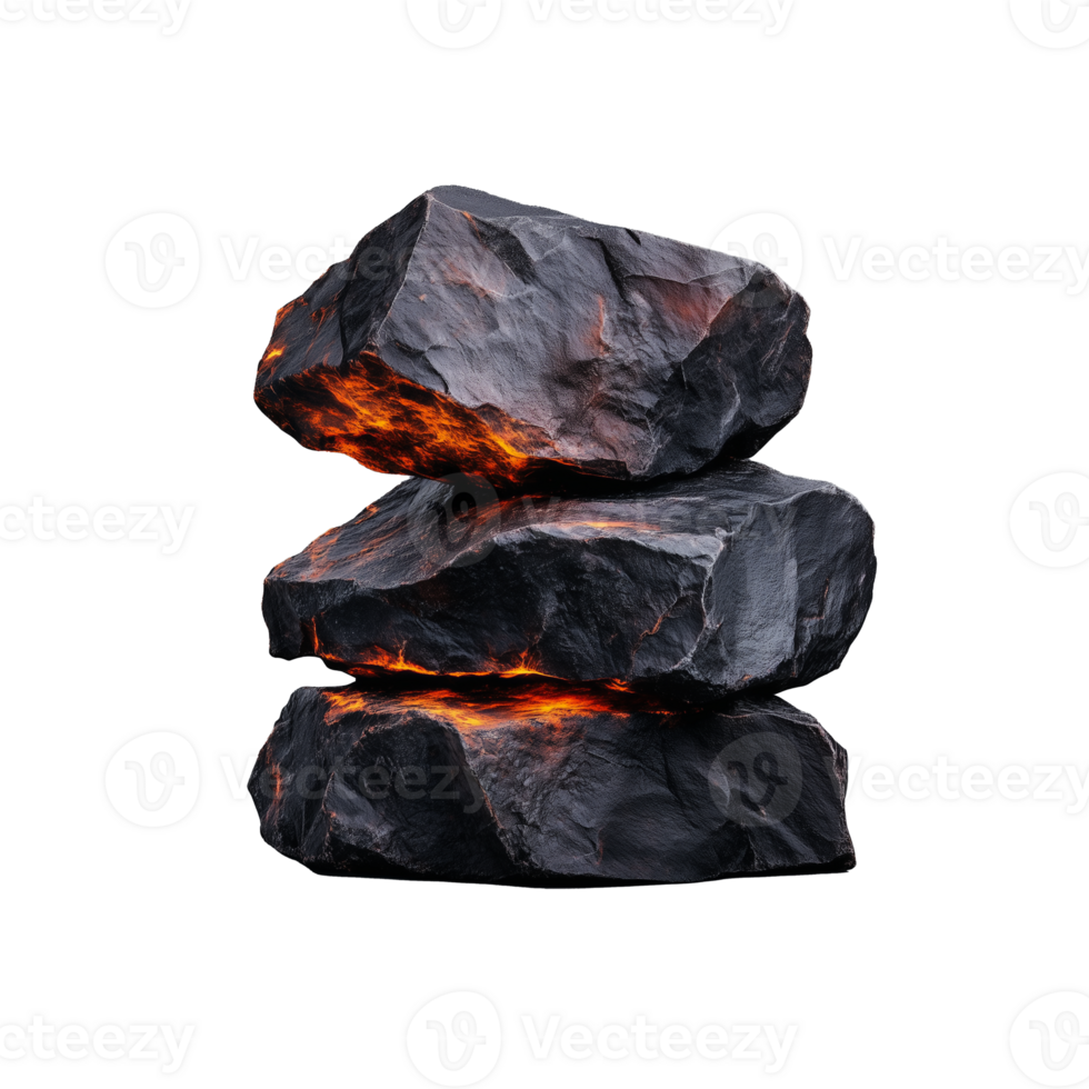 Glowing Lava Rocks Stacked in a Balanced Formation png