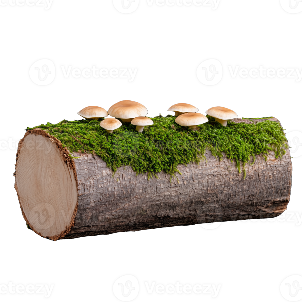 Mushrooms Growing on Moss-Covered Log on Transparent Background png