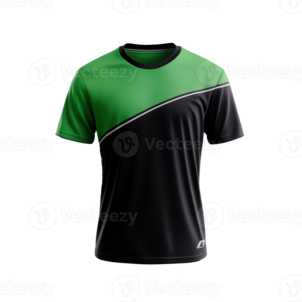 Green and Black Sports Jersey with Diagonal Stripe on Transparent Background png