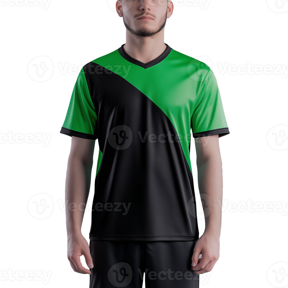 Man Wearing Green and Black Sports Jersey on Transparent Background png