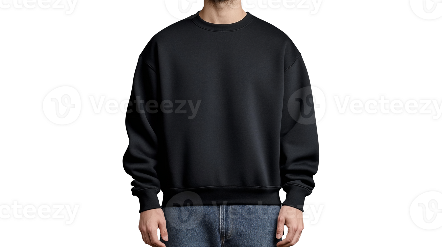 Casual Black Sweatshirt and Jeans Outfit on Transparent Background png
