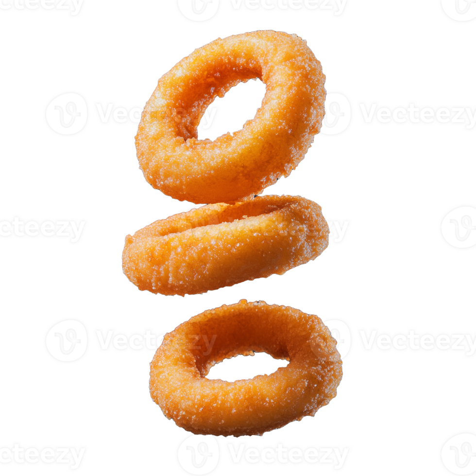 Crispy Golden Onion Rings Floating on Transparent Background png