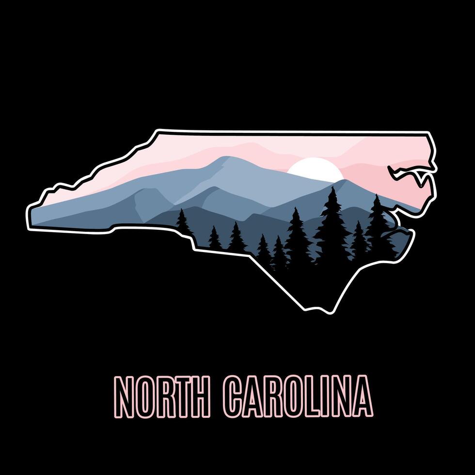 North Carolina Forest Silhouette and Mountain Perfect for Print, Apparel, Sticker vector