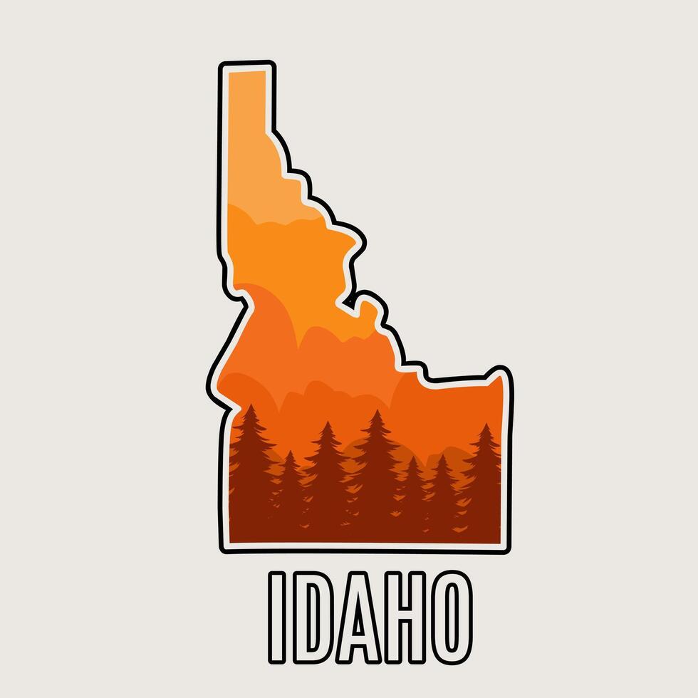 Idaho Silhouette with Forest and Mountain Sunset Perfect for Print, Apparel vector
