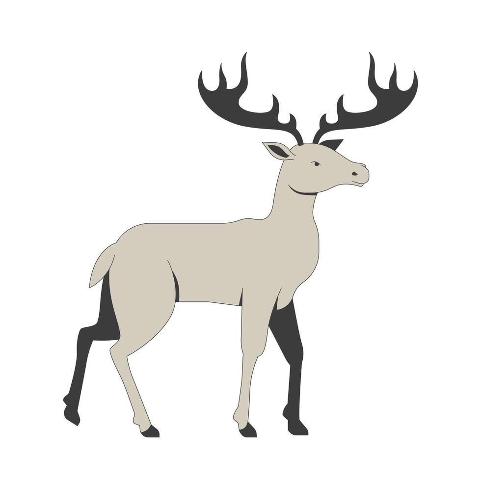 Gorgeous moose with branched antlers 2D cartoon character. Forest fauna habitat. Wild animal from reserved nature area isolated personage flat on white background. Spot illustration colorful vector