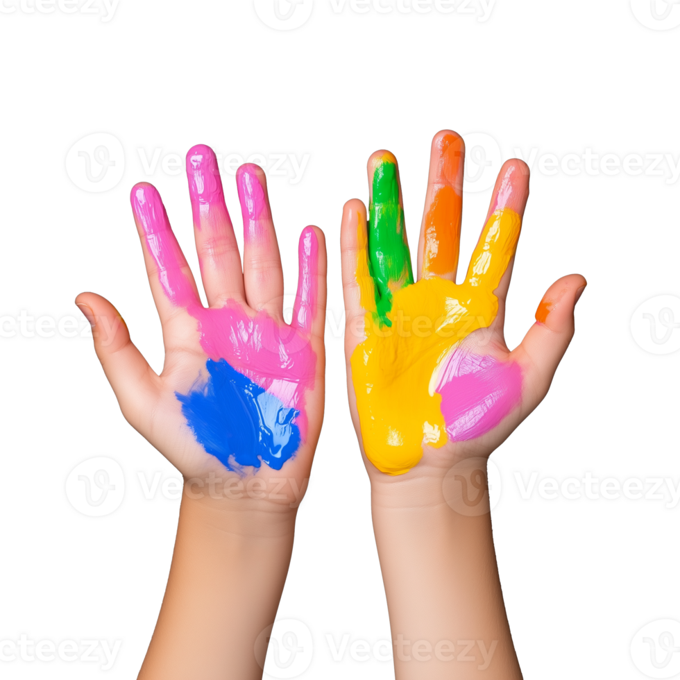Vibrant Painted Hands Displaying Colorful Artistic Expression png