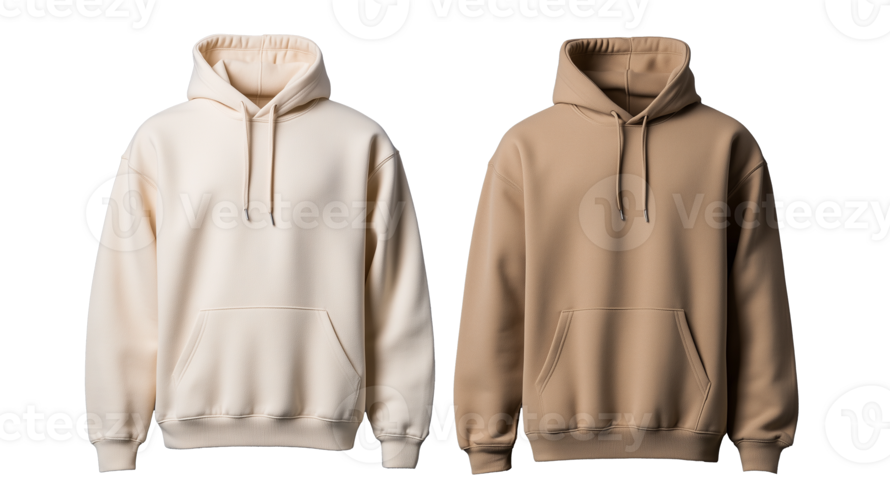 Two Stylish Hoodies with Drawstrings on Transparent Background png