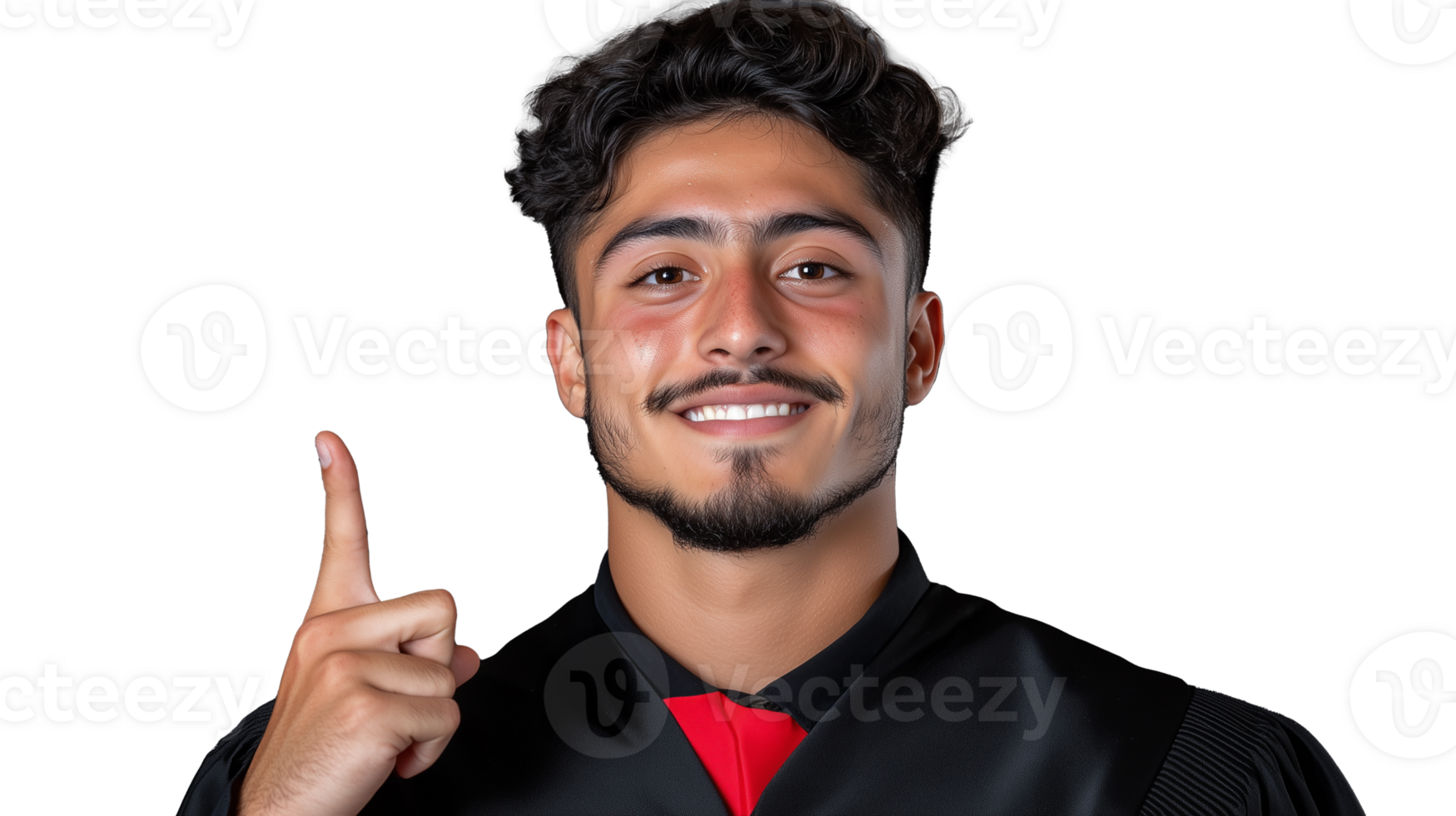 Smiling young man pointing up on transparent background png