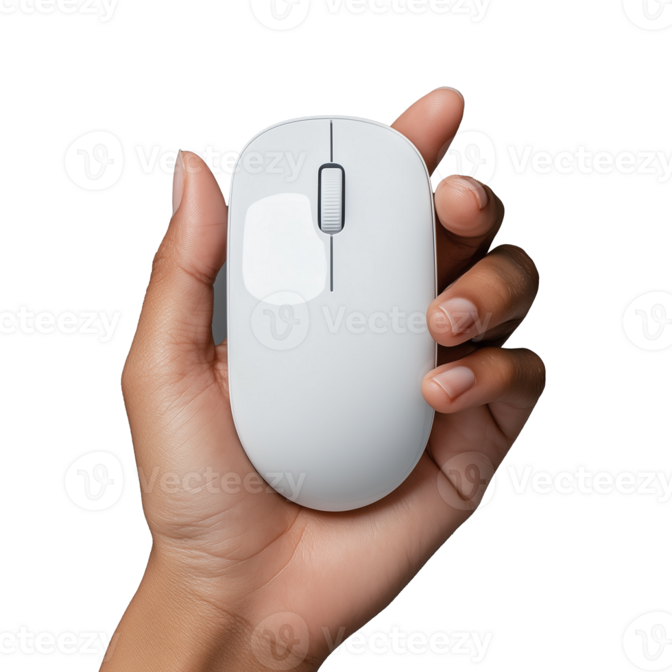 Hand Holding a Modern Wireless Computer Mouse Device png