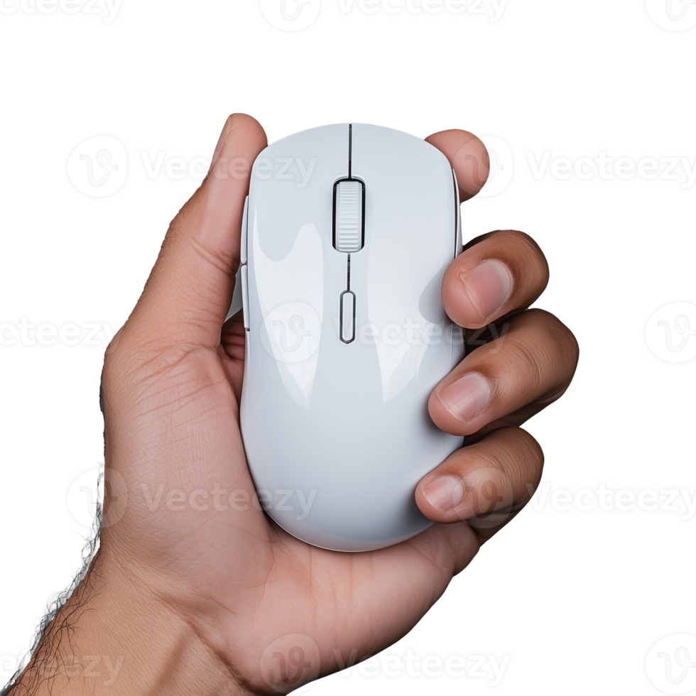 Hand Holding a Modern White Computer Mouse with Precision png