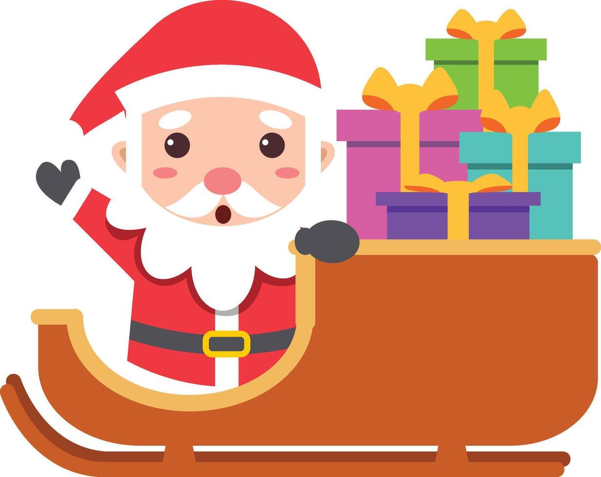 Cheerful Santa Claus in Sleigh with Presents vector