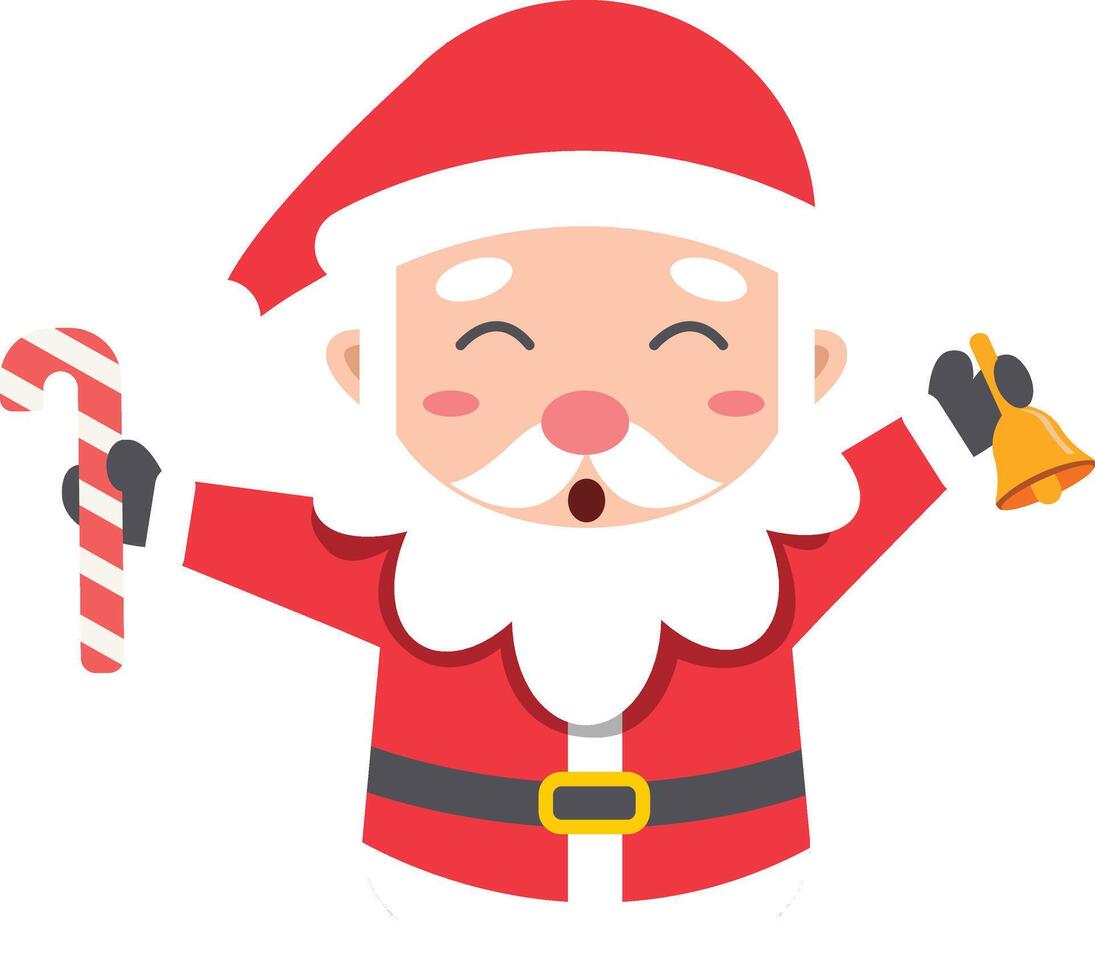 Cheerful Santa Claus with Candy Cane and Bell vector