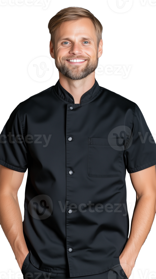 Smiling man in black shirt on transparent background png