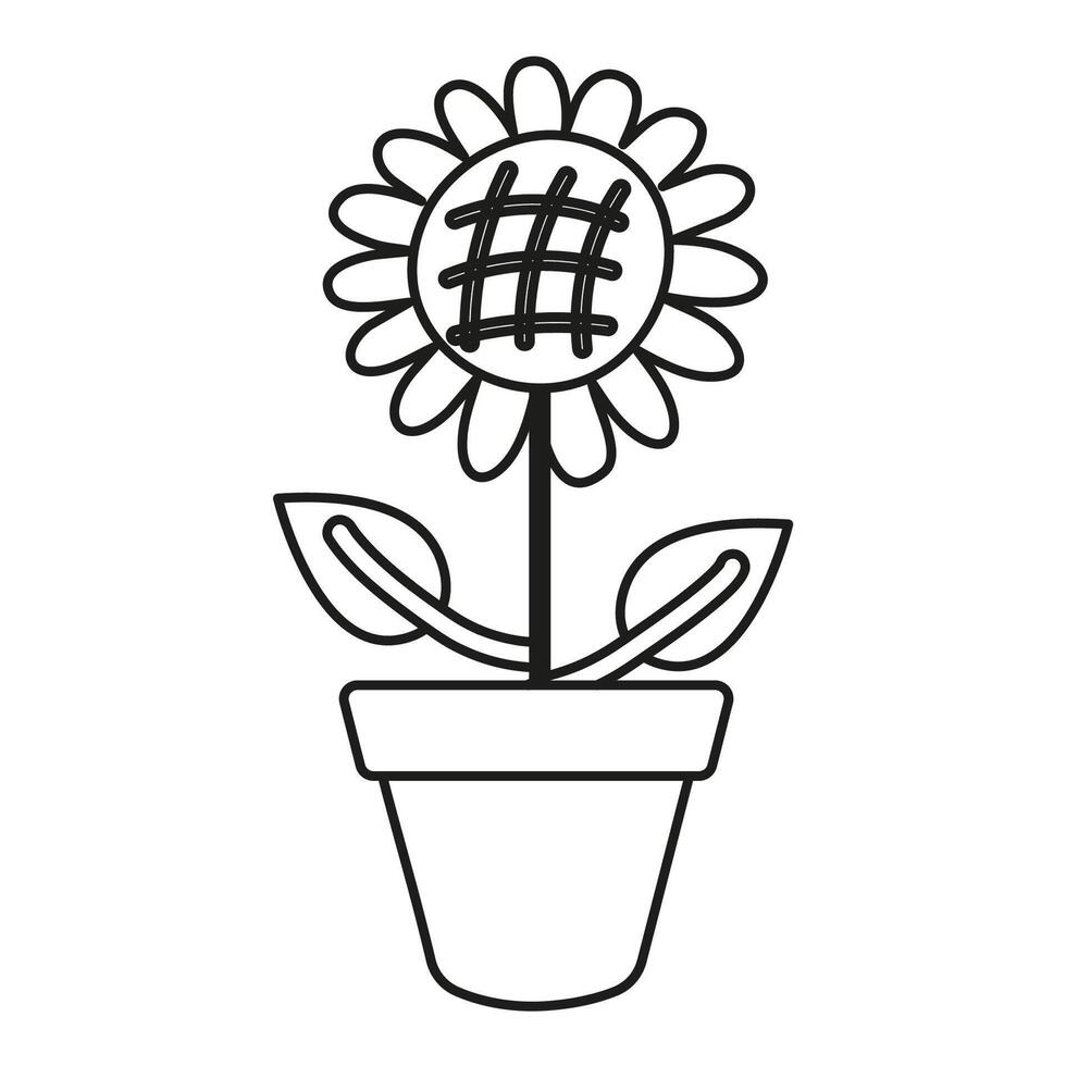 Sunflower in a pot outline isolated on a white background vector