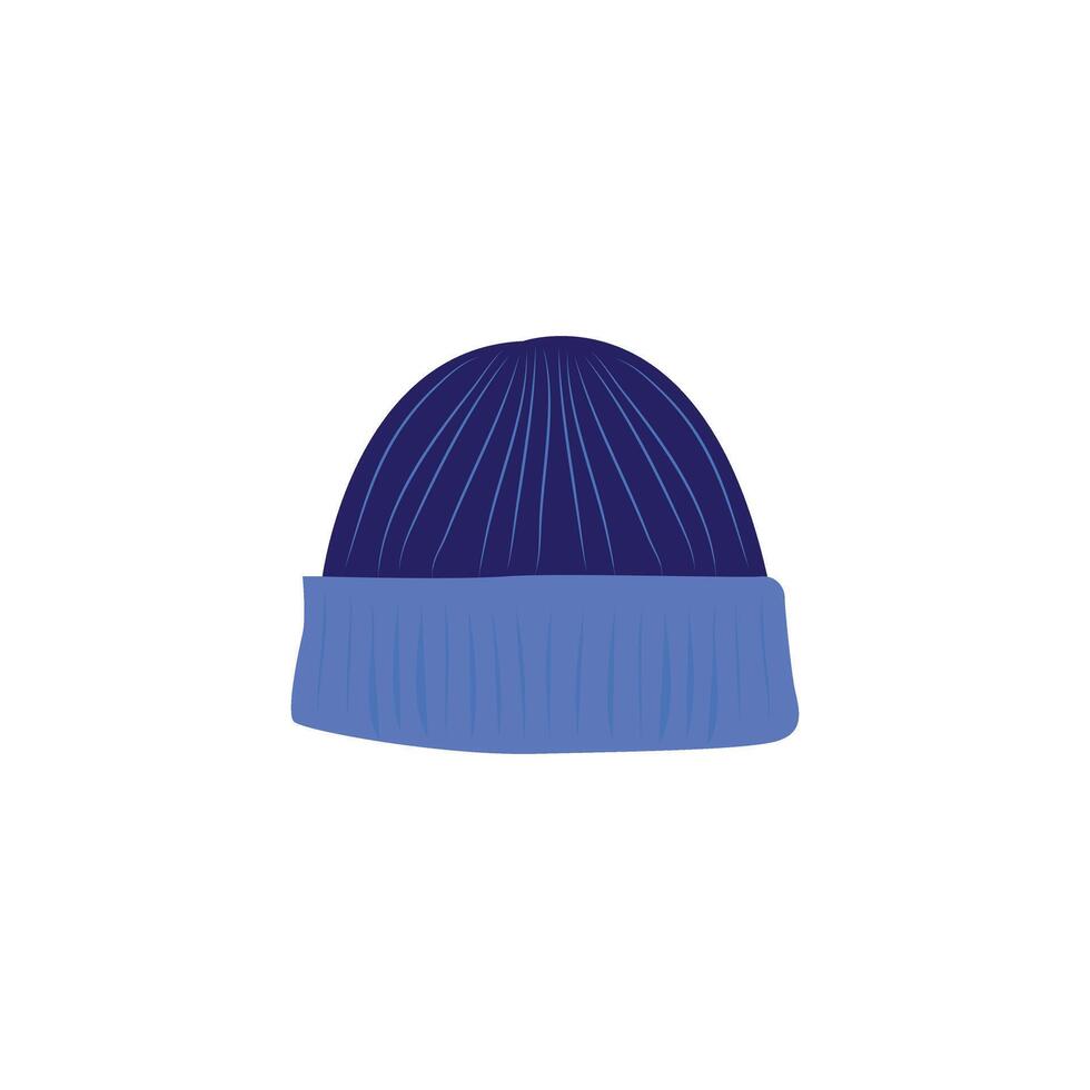 Winter hat. Knitted blue hat. Winter hat on a white background vector