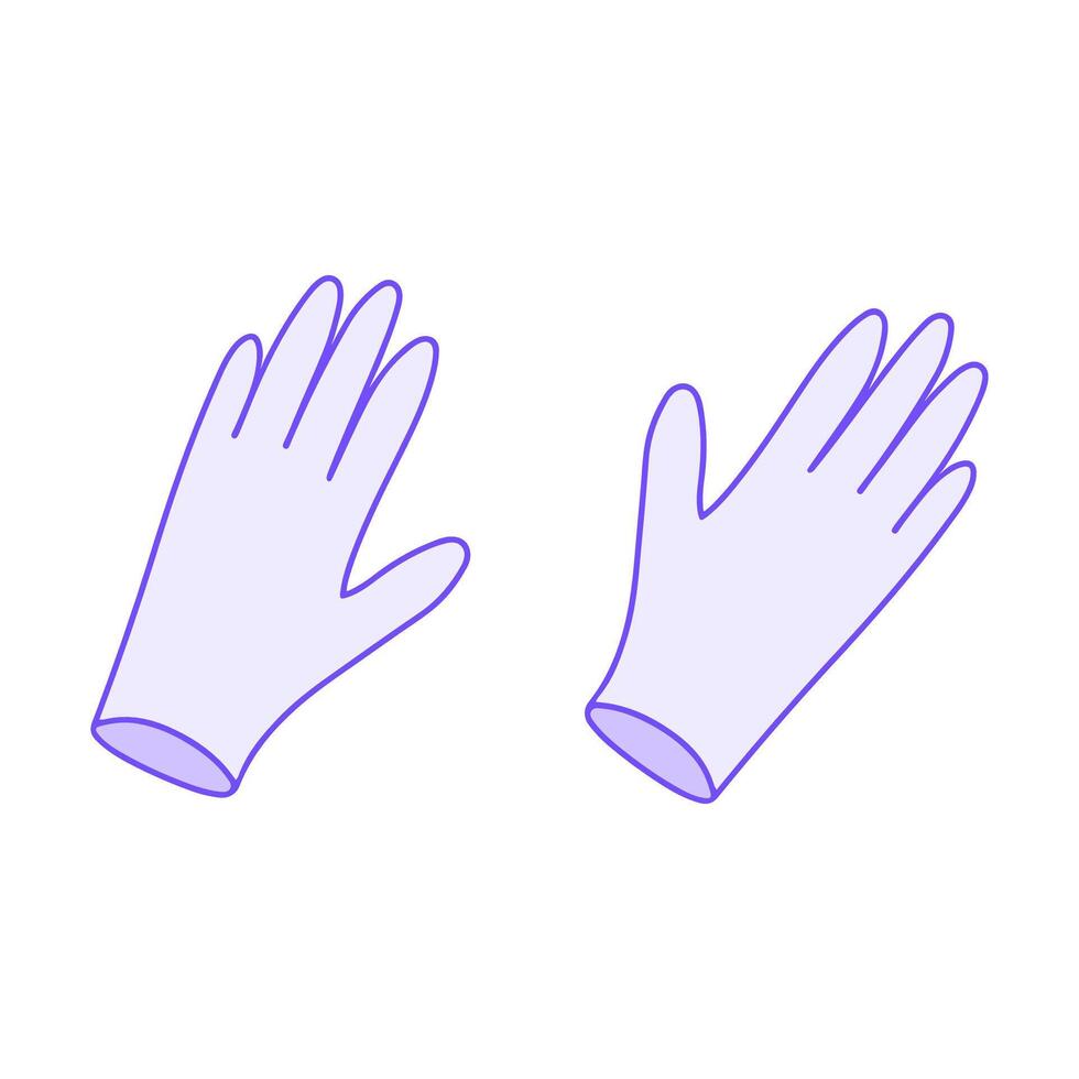 Lavender polyethylene gloves in doodle style. Hand drawn polyethylene gloves, use with hair dye or cleaning tasks, ensuring protection and convenience during various activities. Polyethylene gloves. vector