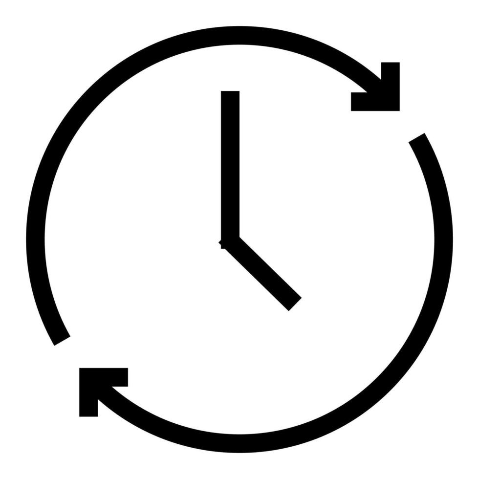 Clock cycle icon in line style with arrows, clock hand. Clock cycle icon for time tracking at work. Use pixel perfect line cycle icon on web site design, presentation, app, UI. Cycle line art logotype vector