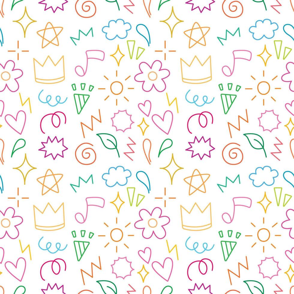 Doodle and abstract hand drawn cartoon with colorful line for illustration. Element of sun flower star music party vector
